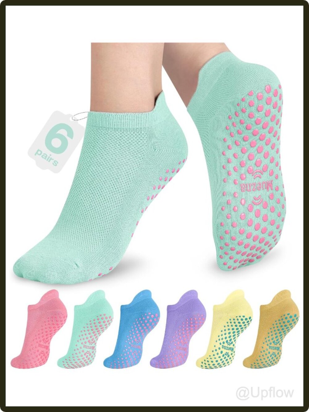 Women's Pilates Grip Socks Non Slip Cotton Blend 6 Pack Yoga Barre